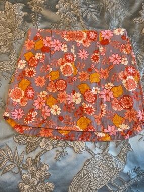 Floral Mini Skirt in Lavender with Pink & Orange Blossoms